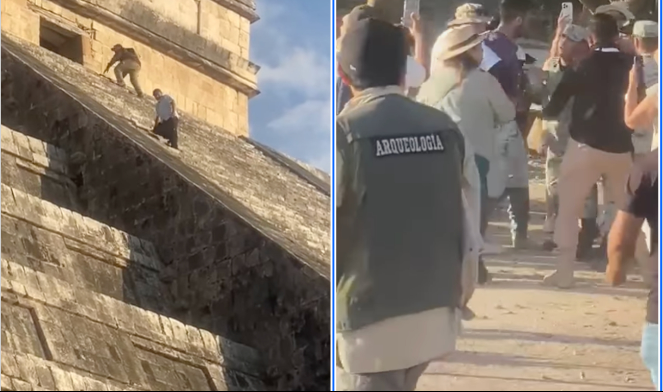 Turista alemán interrumpe Descenso de Kukulcán y sube al Castillo de Chichén Itzá; la gente pide ‘sacrificio’ y ‘cárcel'