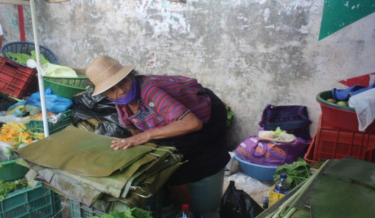 Las hojas de plátano, masa, manteca, recado rojo, carne de pollo y de puerco se han empezado a vender en los mercados locales Foto: Manuel Collí.