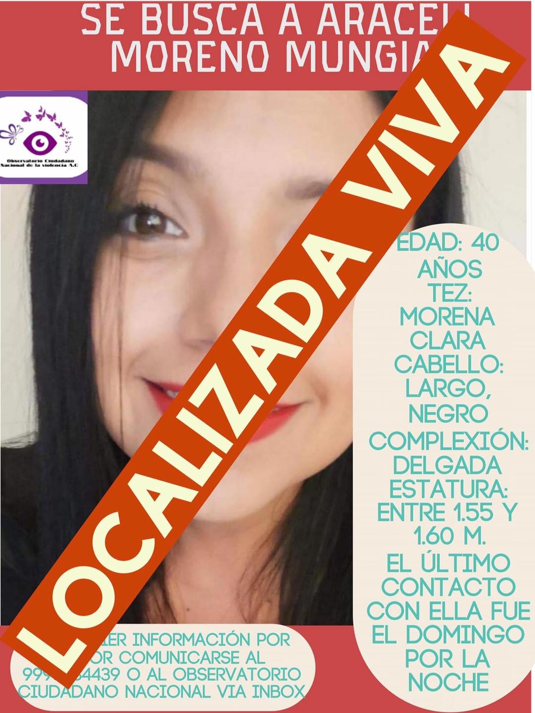 Localizan a Araceli con vida; había desaparecido en Mérida