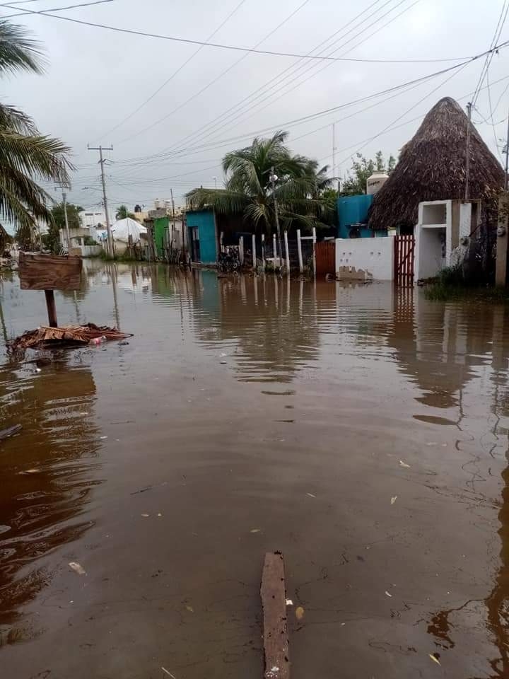 Marea afecta casas en Holbox; amanecen entre el agua