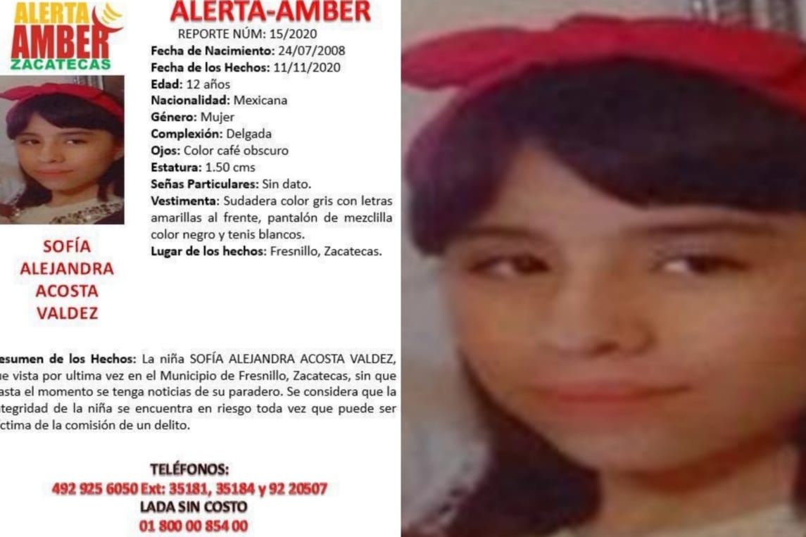 Hallan cuerpo de Sofia, la niña de 12 años reportada como desaparecida en Zacatecas