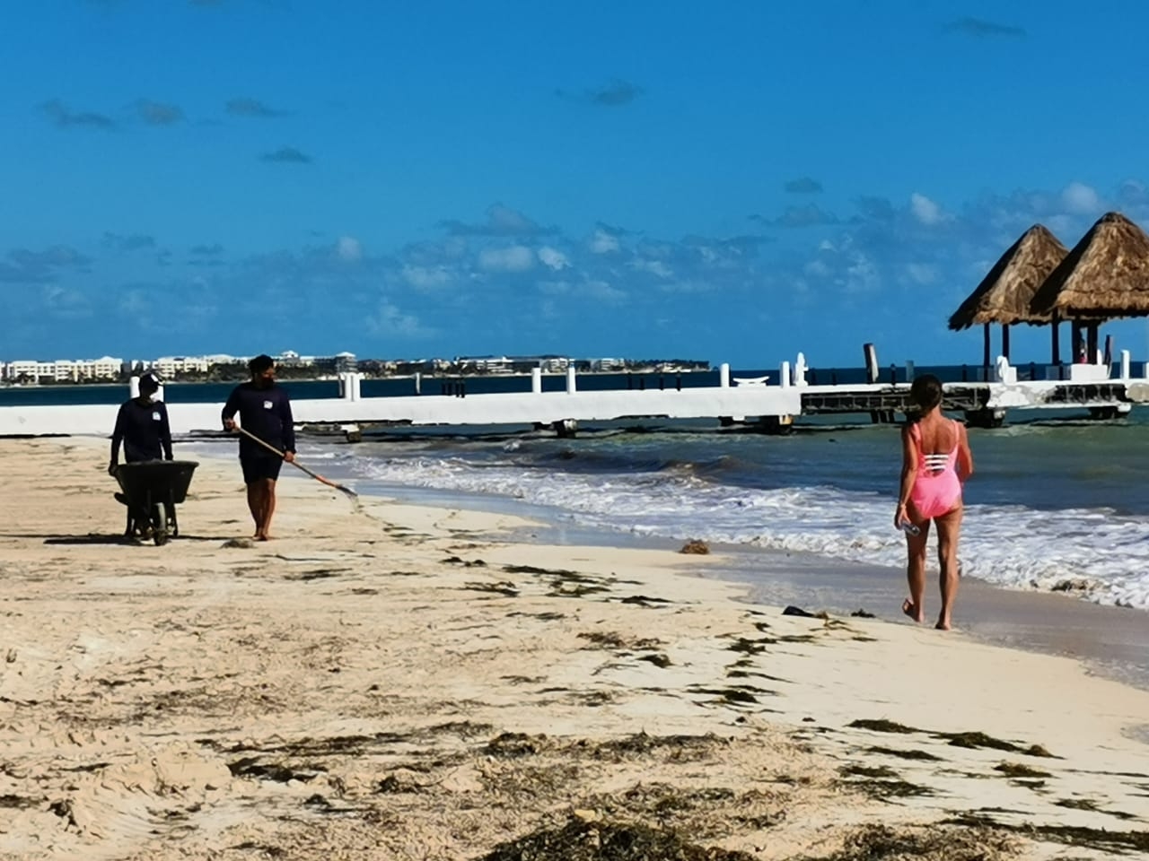 Hoteleros realizan limpieza de playas en Puerto Morelos