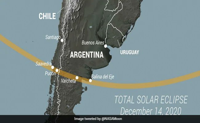 Este es el tramo que recorrerá el eclipse de sol mañana 14 de diciembre del 2020