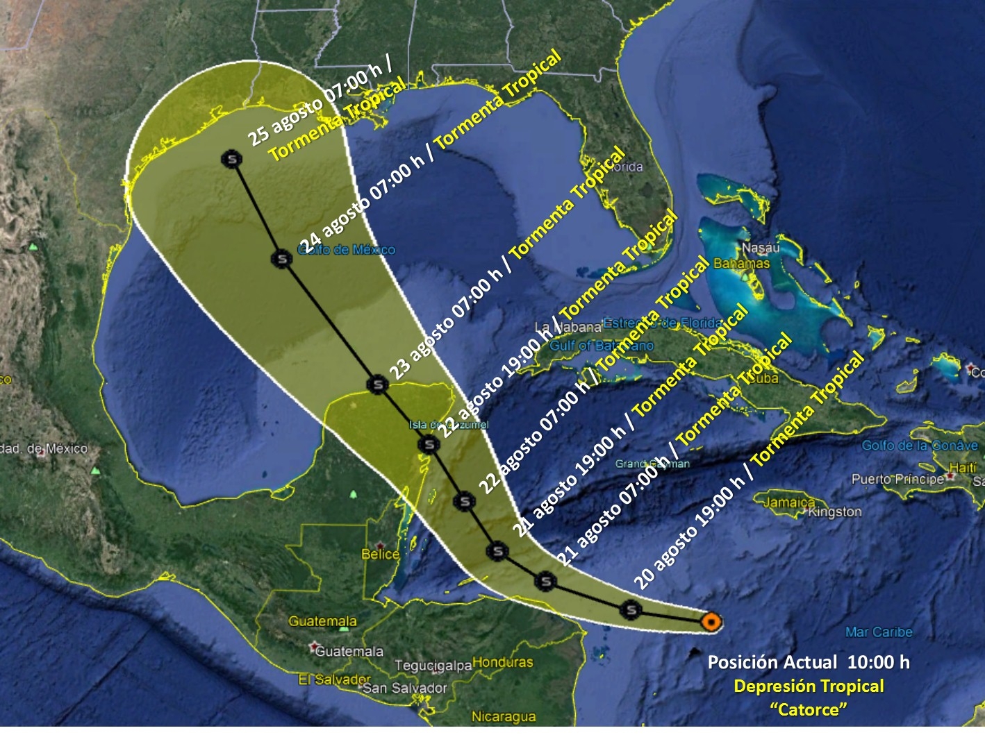 Trayectoria de la Tormenta Tropical 14 (Conagua clima)