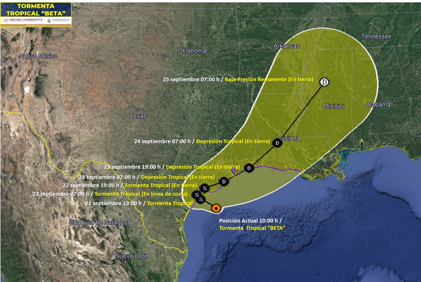 Tormenta Beta amenaza a Texas con marejada ciclónica (Conagua)