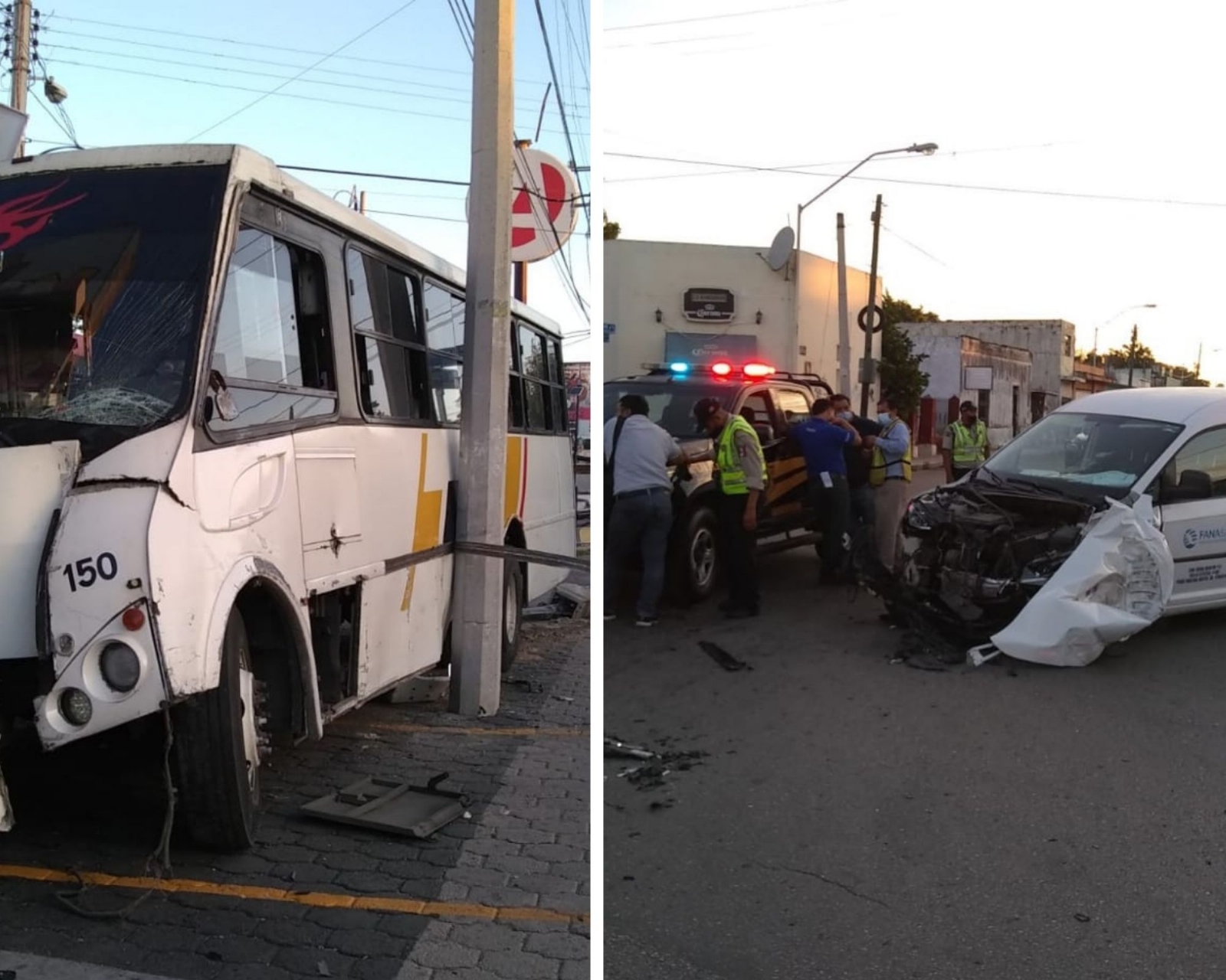 Los pasajeros del autobús tuvieron lesiones leves, el conductor de la camioneta tuvo lesiones en la cara y golpes en el cuerpo