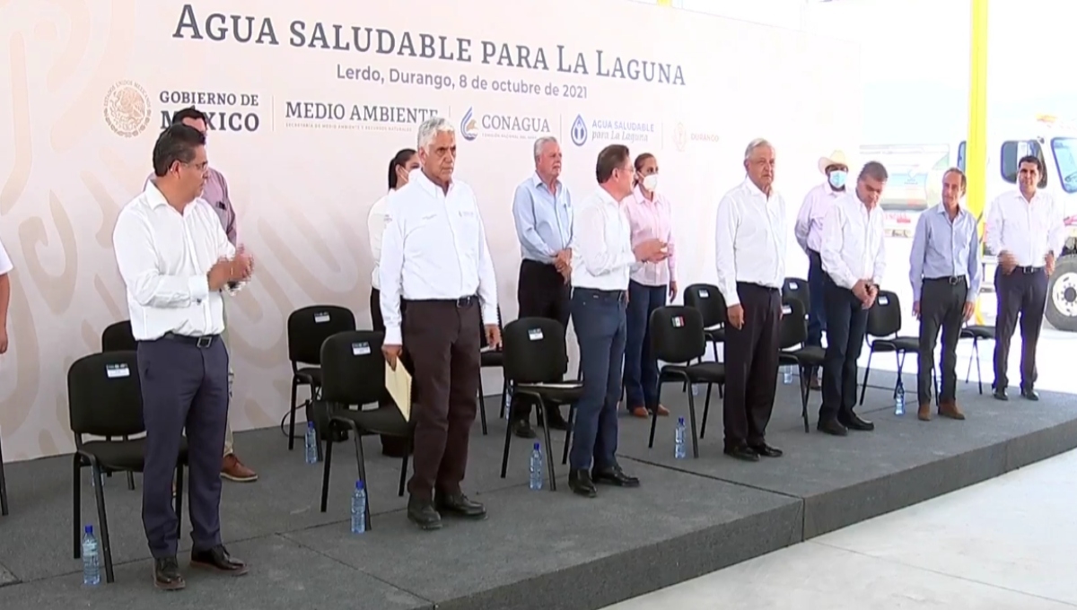 El presidente Andrés Manuel López Obrador encabeza el evento al Seguimiento de Agua Saludable por la Laguna, en Lerdo Durango