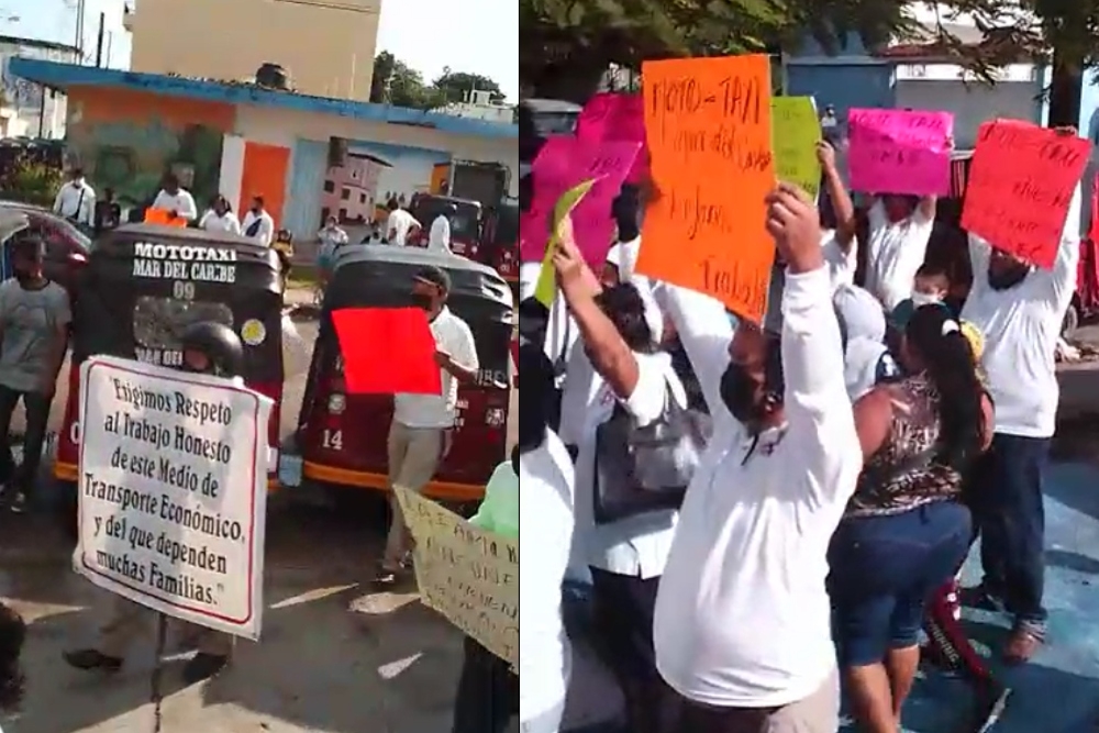 Mototaxistas se manifiestan frente a las oficinas del Imoveqroo en Cancún: VIDEO