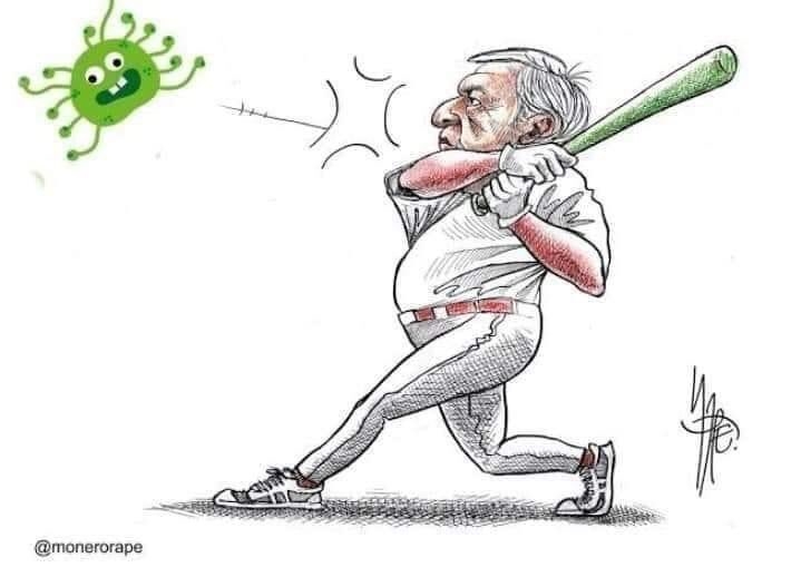 AMLO batea al COVID-19, la polémica caricatura publicada por el Gobierno Federal