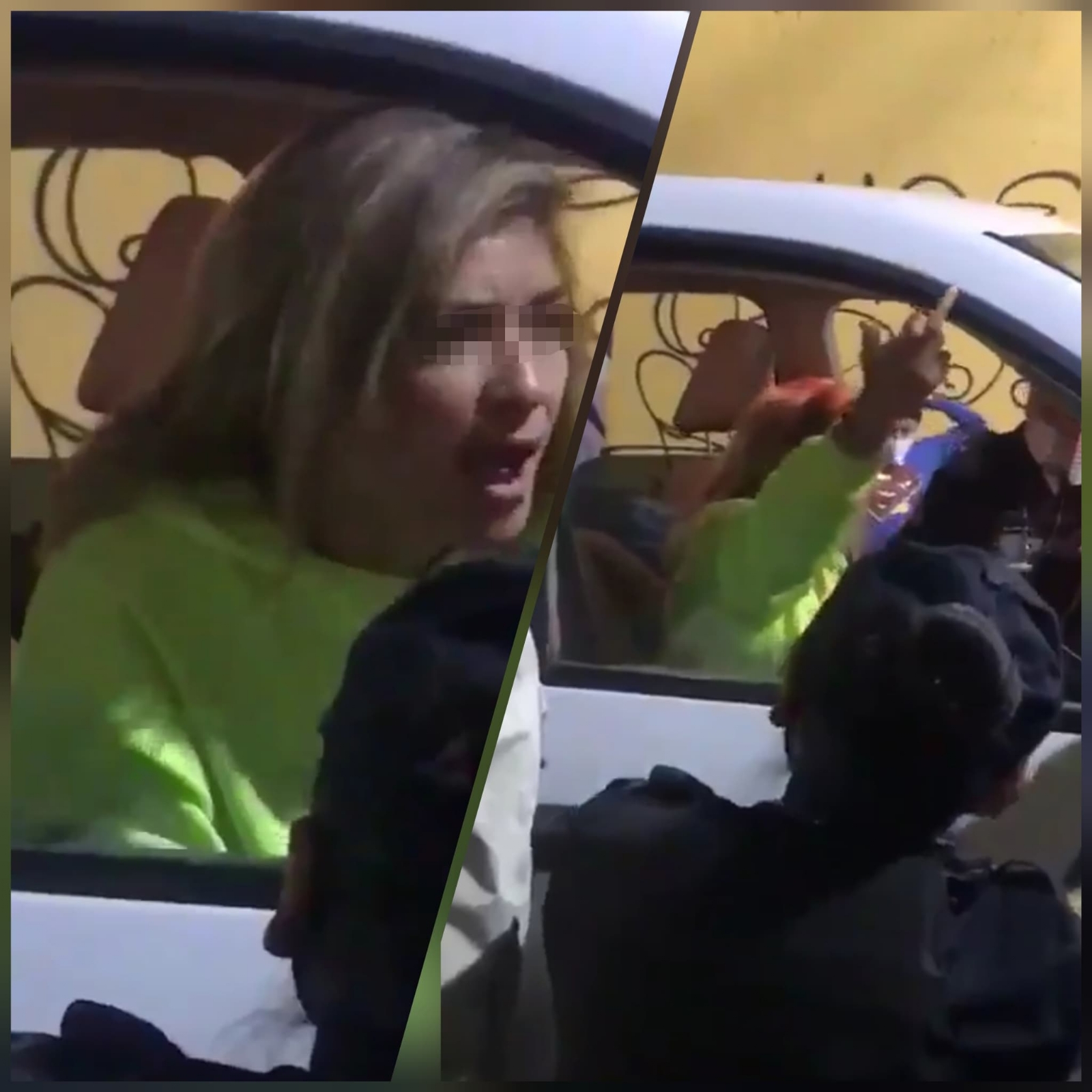 Lady Mugrosa gritando insultos desde su camioneta