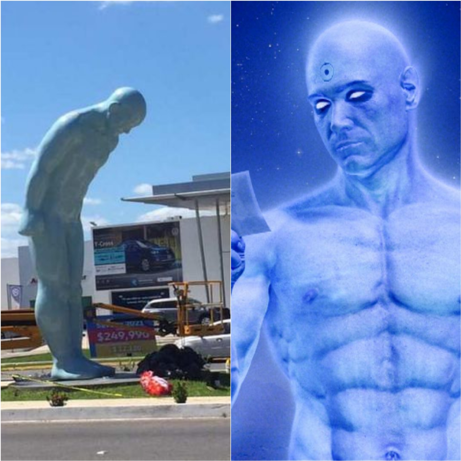 Comparan a estatua colocada en Mérida con el Dr. Manhattan de Watchmen