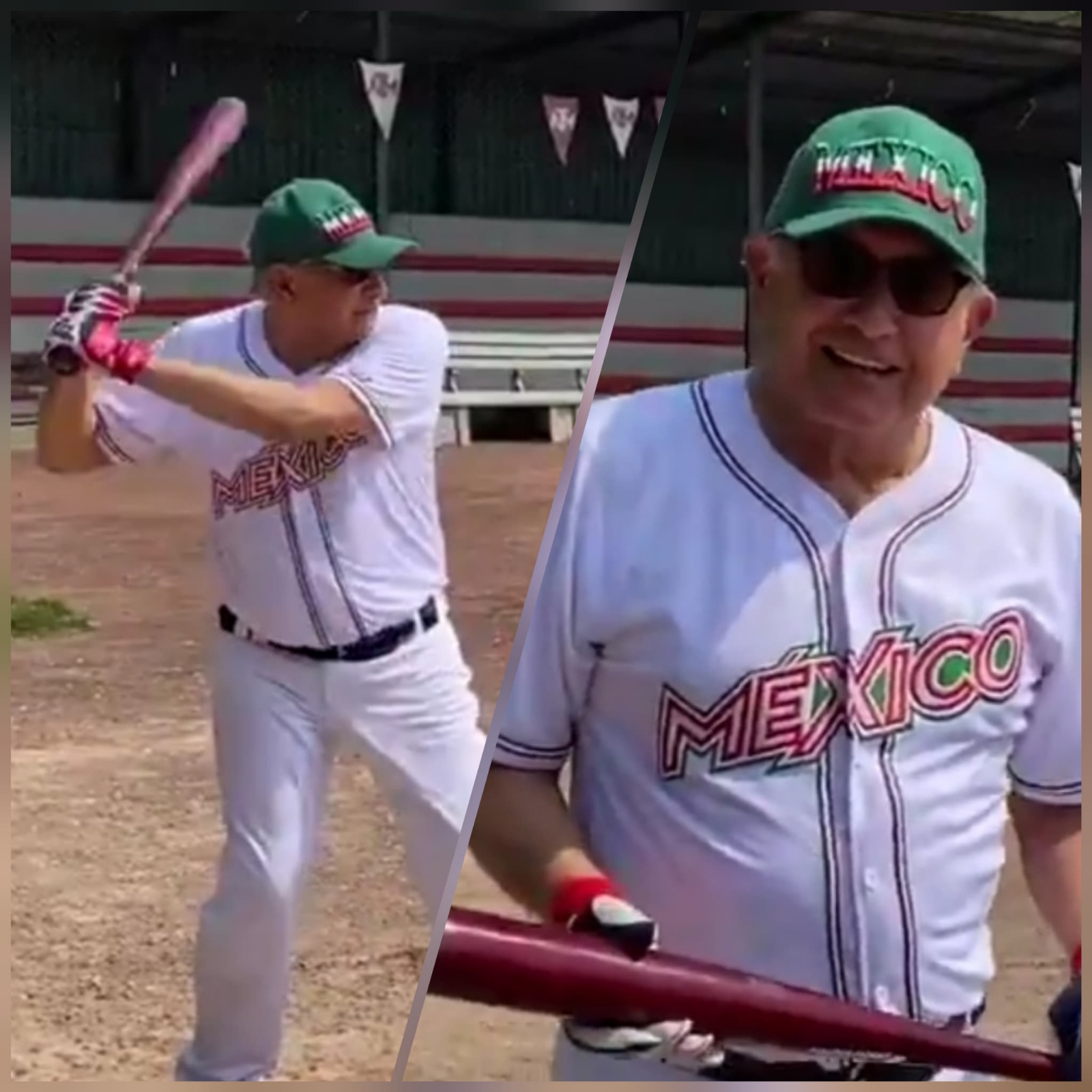 AMLO fue visto jugando beisbol  esta tarde.