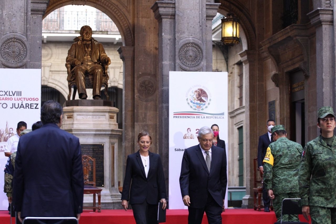 AMLO, durante el aniversario luctuoso de Juárez, en julio de 2020