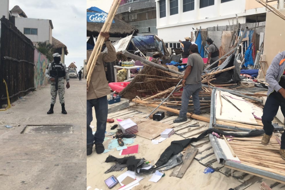 Demuelen palapas cerca del club Mandala Beach en la Zona Hotelera de Cancún: EN VIVO