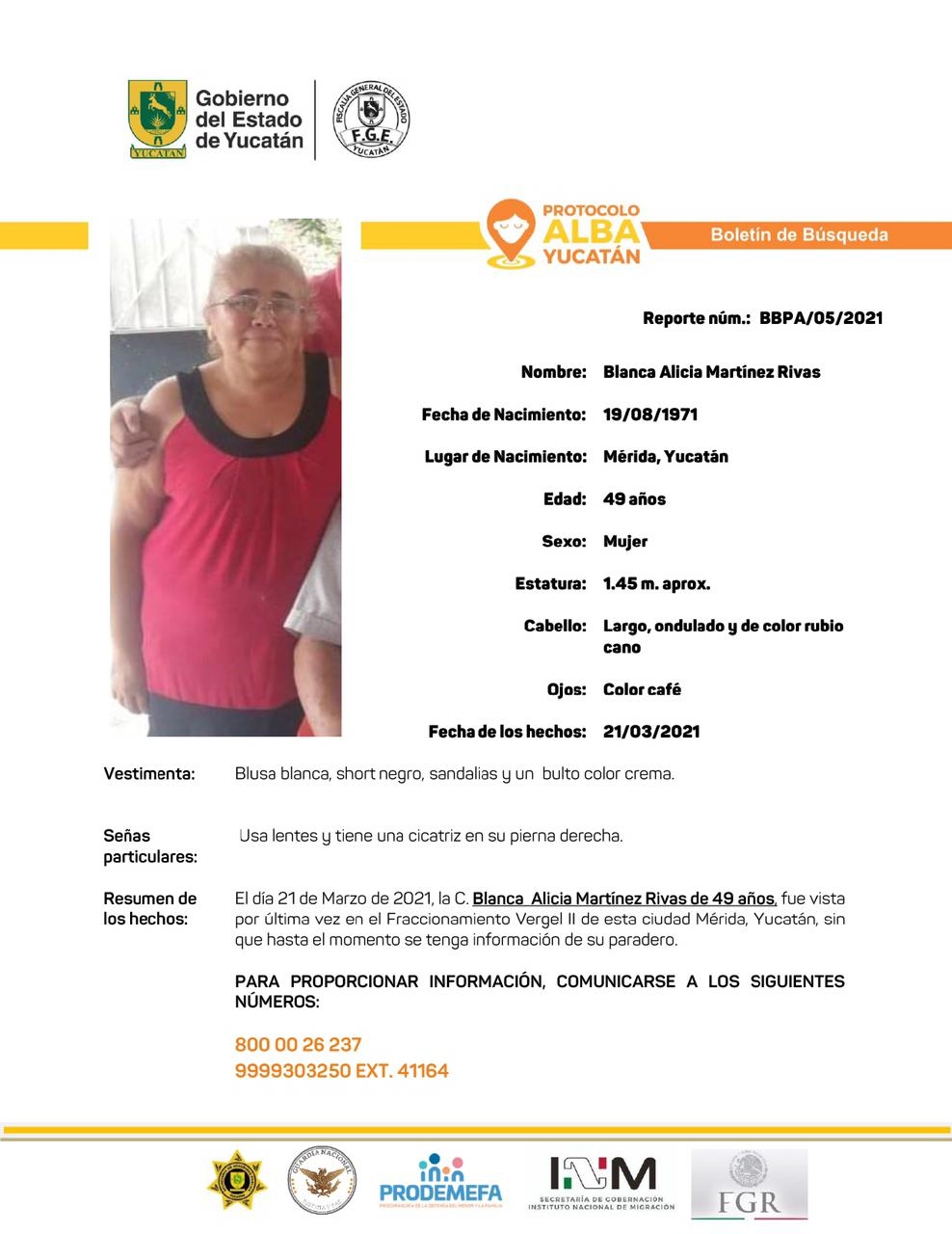 Reportan desaparición de una mujer de 49 años en Mérida