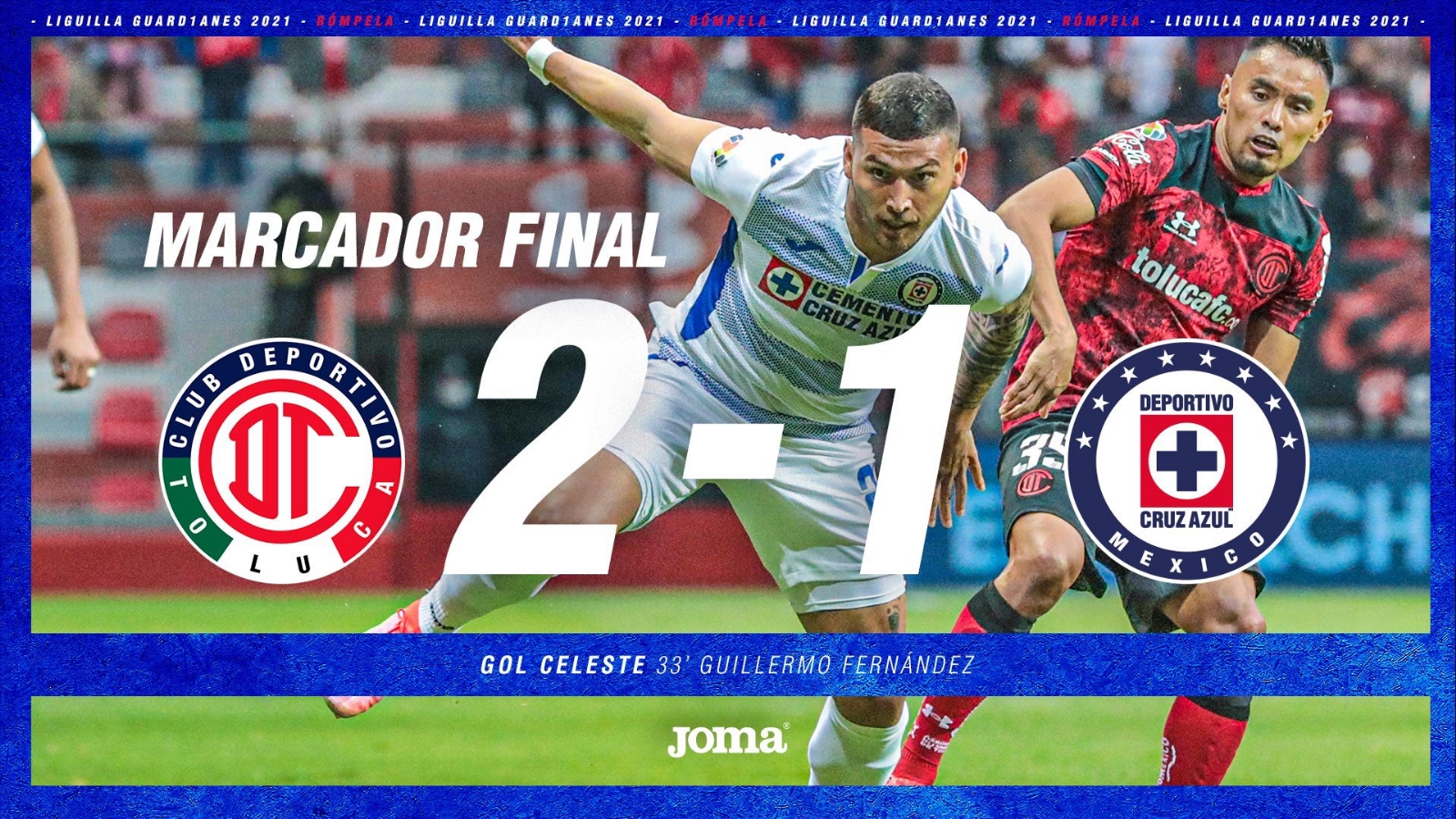 Toluca pega primero y derrota a Cruz Azul en la ida de los Cuartos de Final