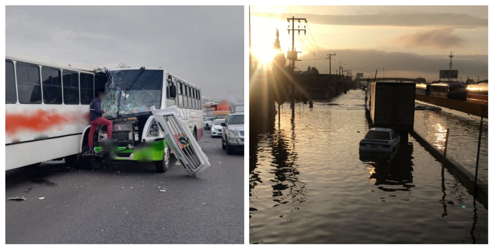 Continúa caos vial por inundaciones en la autopista México-Puebla: FOTOS