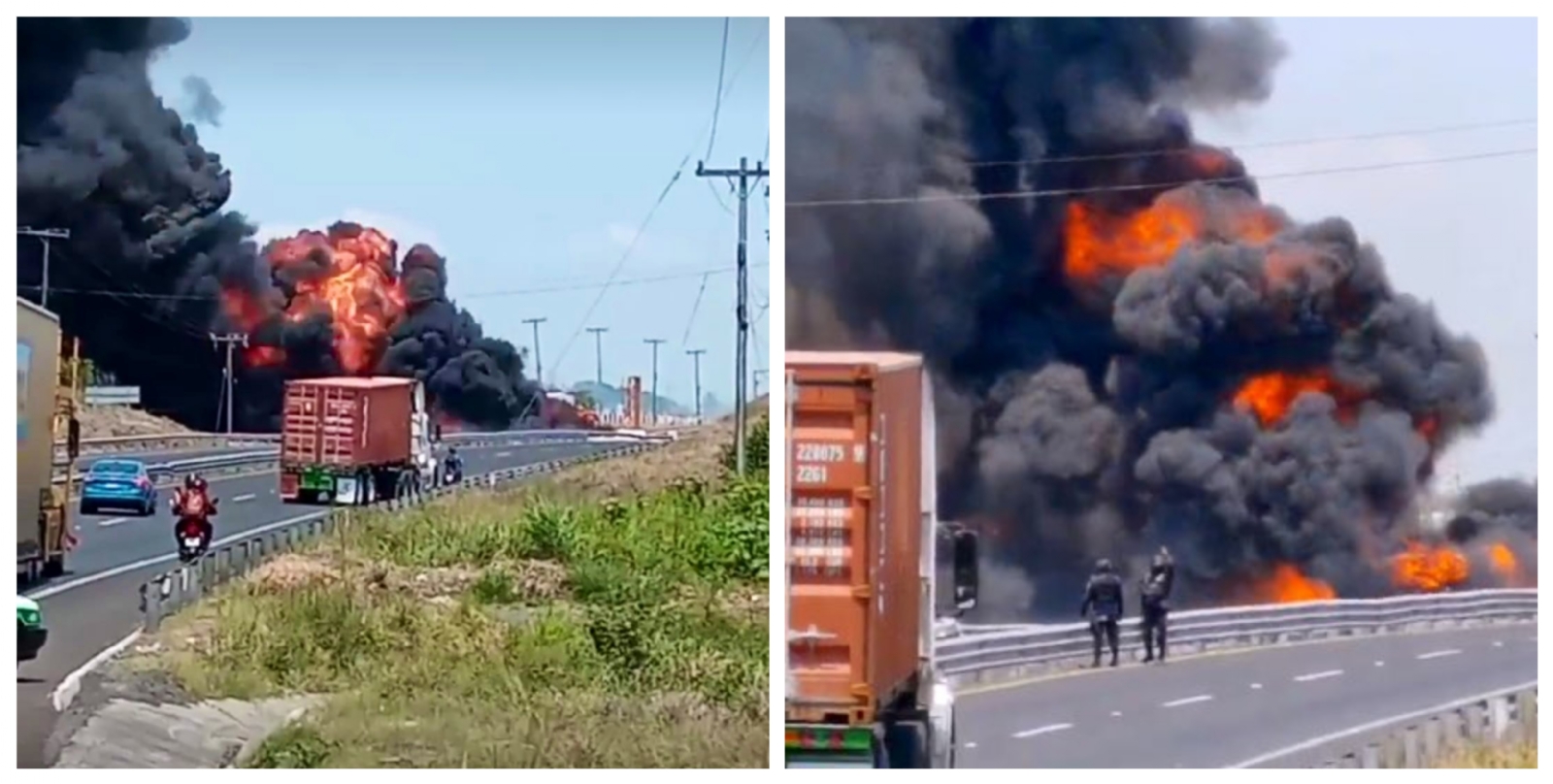 Incendio de pipa en la autopista Veracruz-Poza Rica