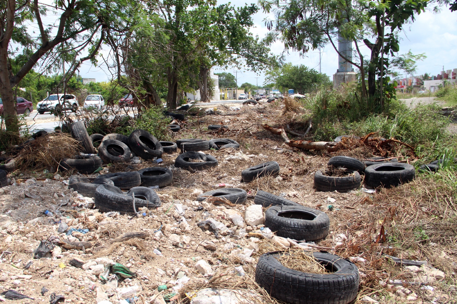 La avenida se convirtió en un depósito de llantas viejas