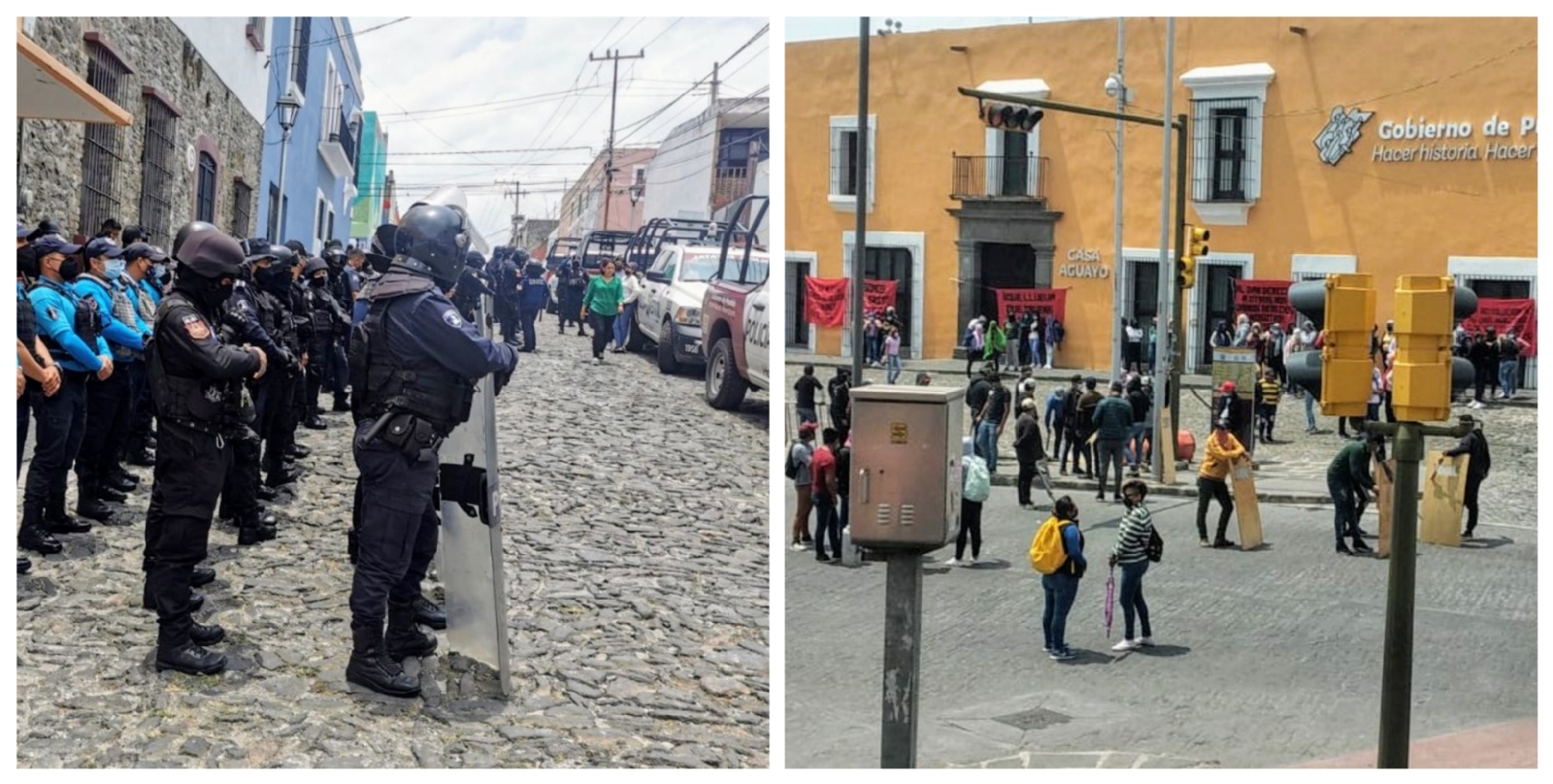 Normalistas son desalojados por granaderos de Casa Aguayo, en Puebla