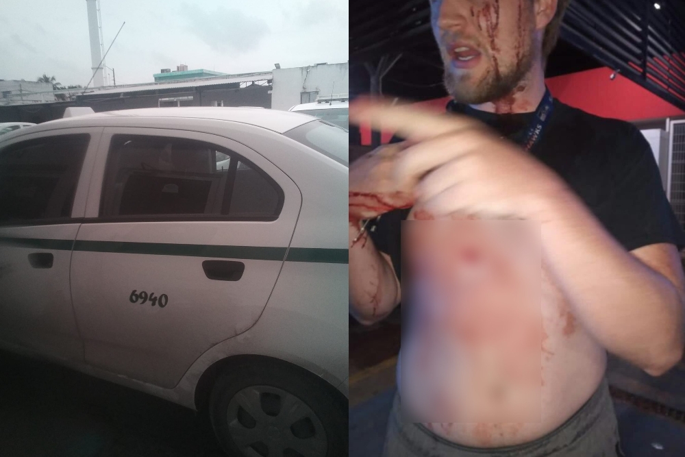 La mujer publicó fotografías del taxi y de la agresión que sufrió su pareja por defenderla del asalto