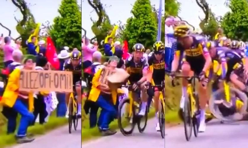 Aficionada causa caída masiva de ciclistas en el Tour de Francia: VIDEO
