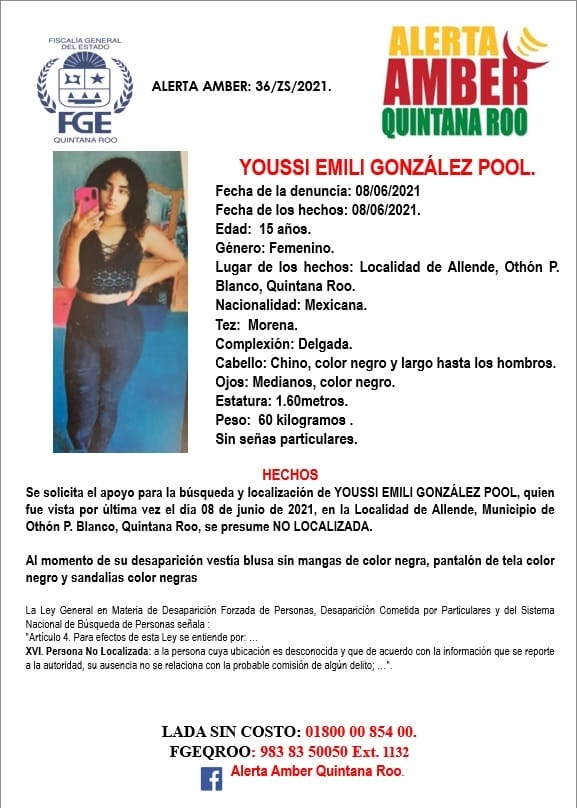 Alerta AMBER por Youssi Emili González Pool