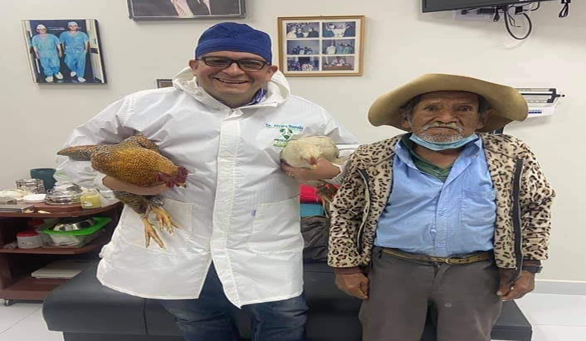 Adulto mayor paga cirugía con un par de gallinas en Bolivia