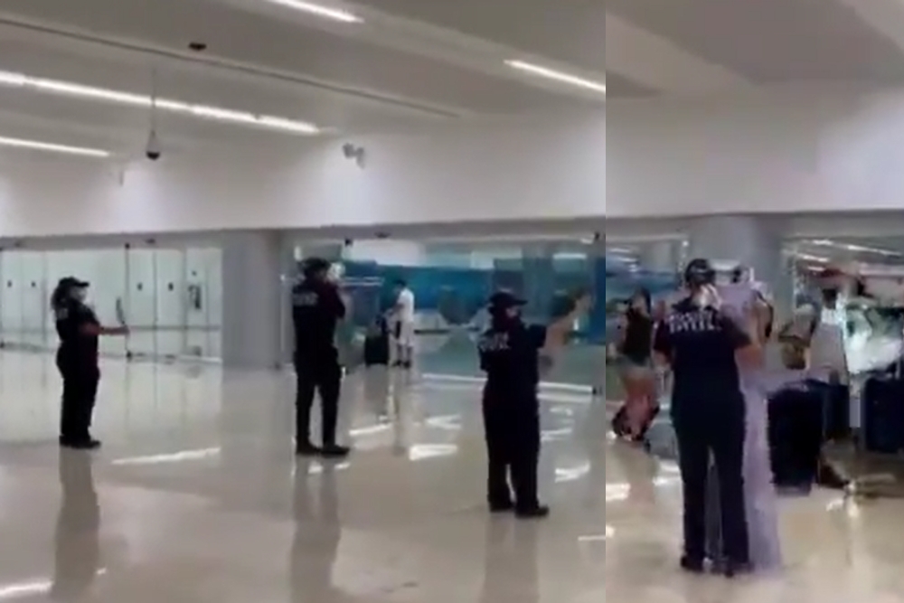 Policías reciben con música al turismo en el aeropuerto; abandonan patrullaje en Cancún: VIDEO