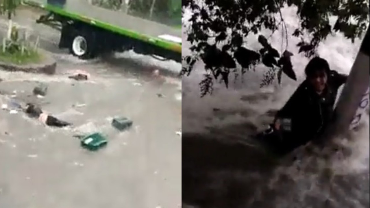 Joven es arrastrada por la corriente tras fuertes lluvias en Tlalnepantla: VIDEO