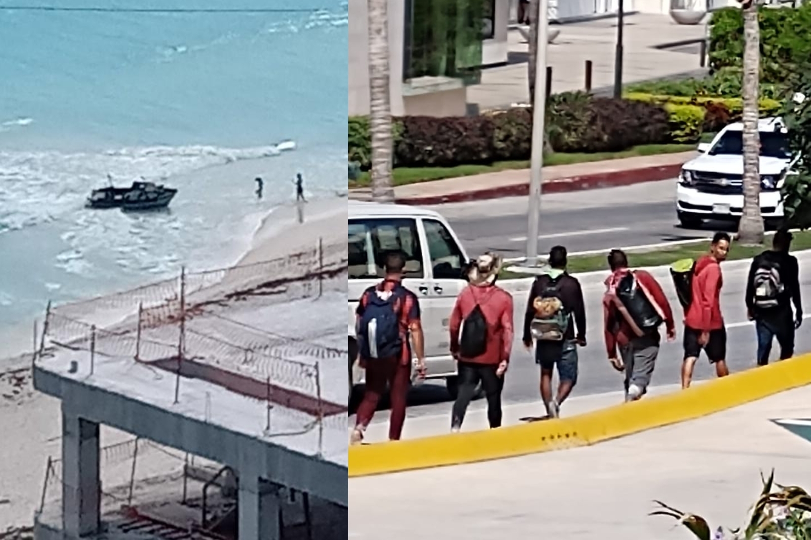 Los cubanos caminaron por el Boulevard Kukulcán de la Zona Hotelera luego de abandonar la embarcación en Playa Marlín