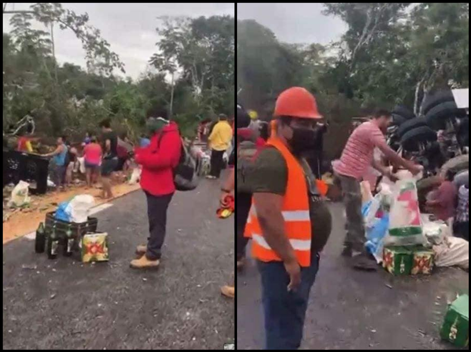 Con costales, personas rapiñan cervezas de un tráiler volcado en la Mérida-Cancún