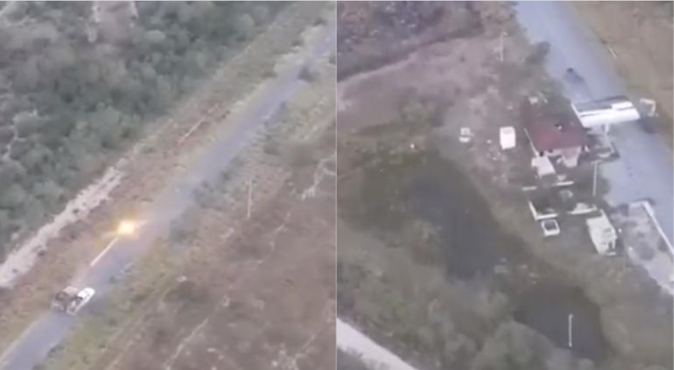 En el video del dron se aprecia a cuatro vehículos armados con ametralladoras en el enfrentamiento en Tamaulipas