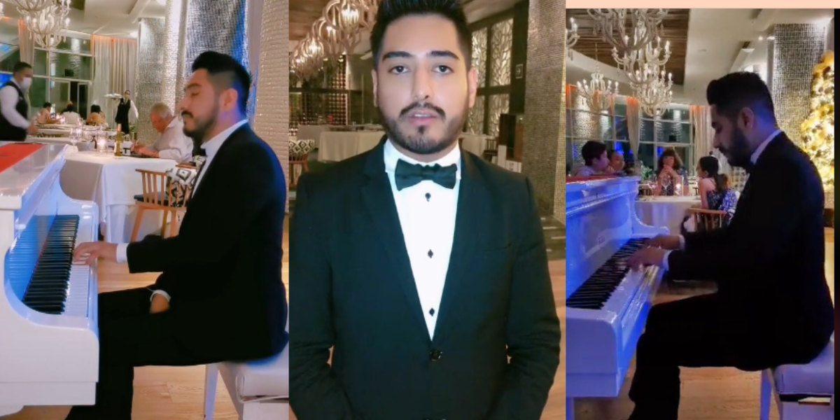 Pianista de Tik Tok, toca en restaurante de lujo el éxito “En el radio un cochinero”: VIDEO