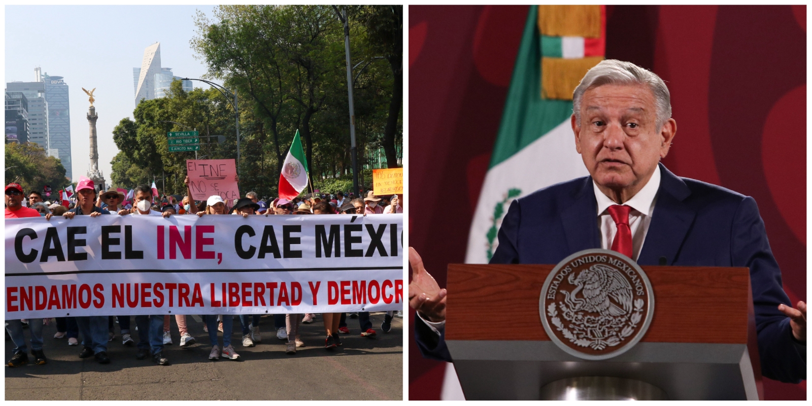 AMLO afirmó que la marcha en defensa del INE y en contra de la reforma electoral fue un striptease del conservadurismo