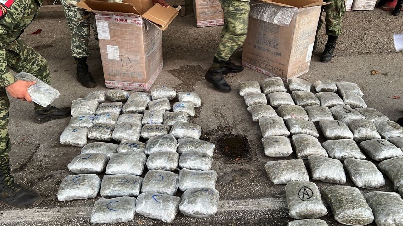 Decomisan cargamento con marihuana procedente de CDMX a Mérida