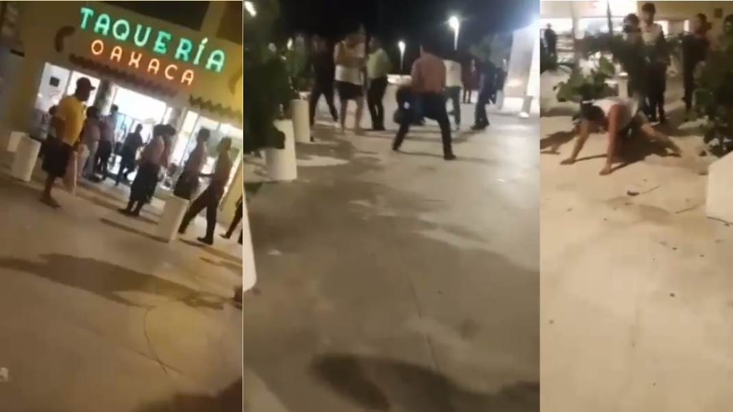 ¡Zafarrancho en Progreso! Meseros se agarran a golpes con comensales de una taquería: VIDEO