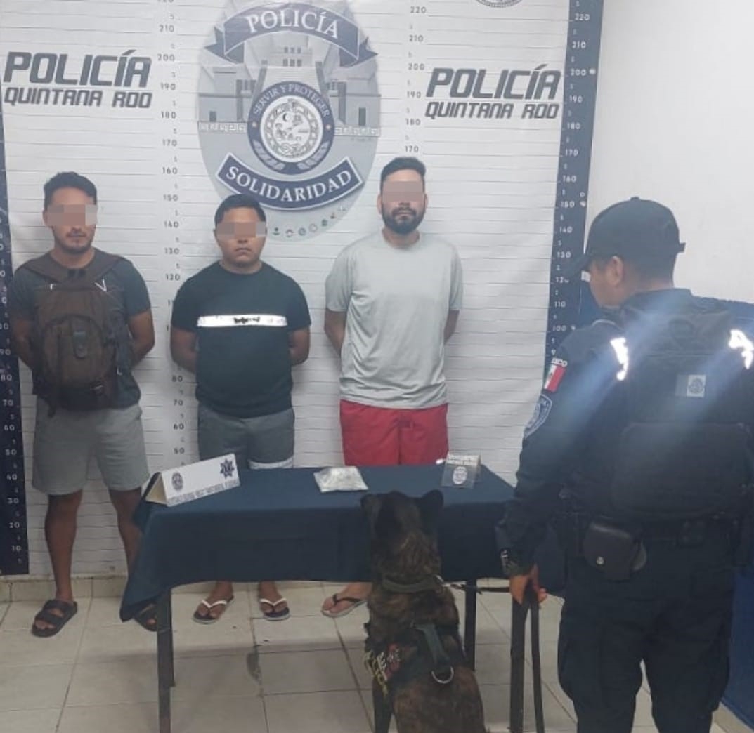 Detienen a cuatro hombres por posesión de posibles narcóticos en Playa del Carmen