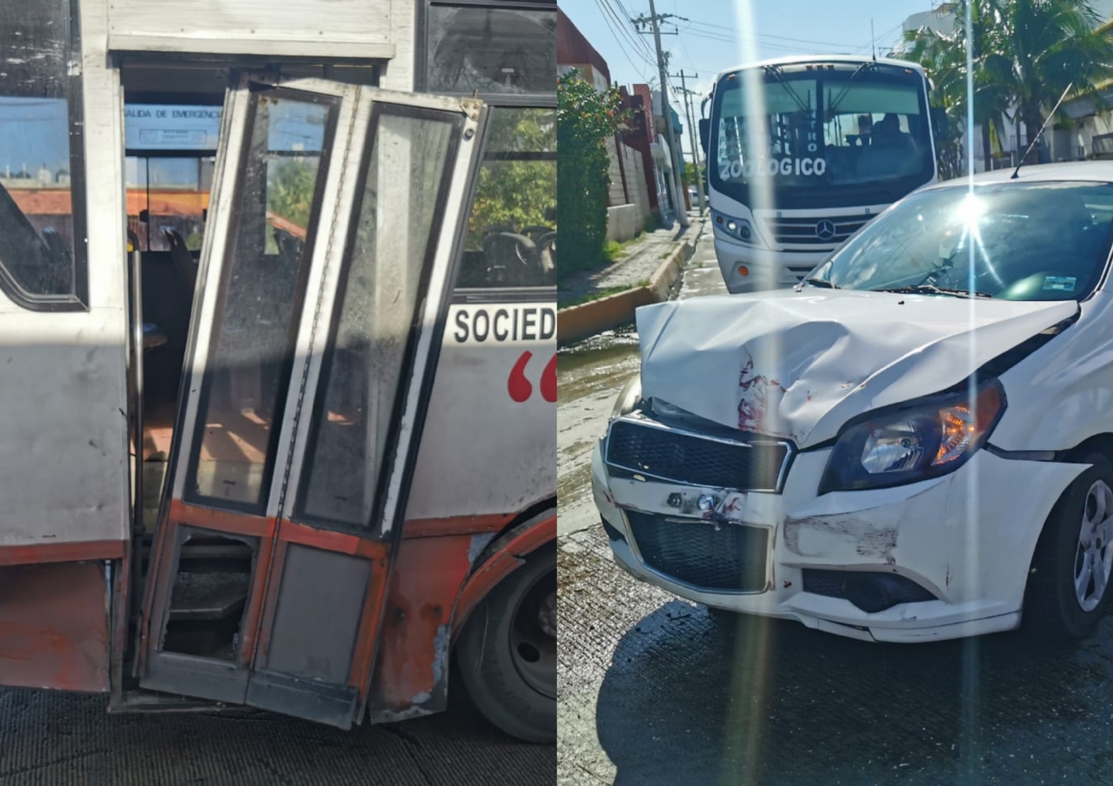 Automóvil derrapa y se impacta contra un autobús en Ciudad del Carmen