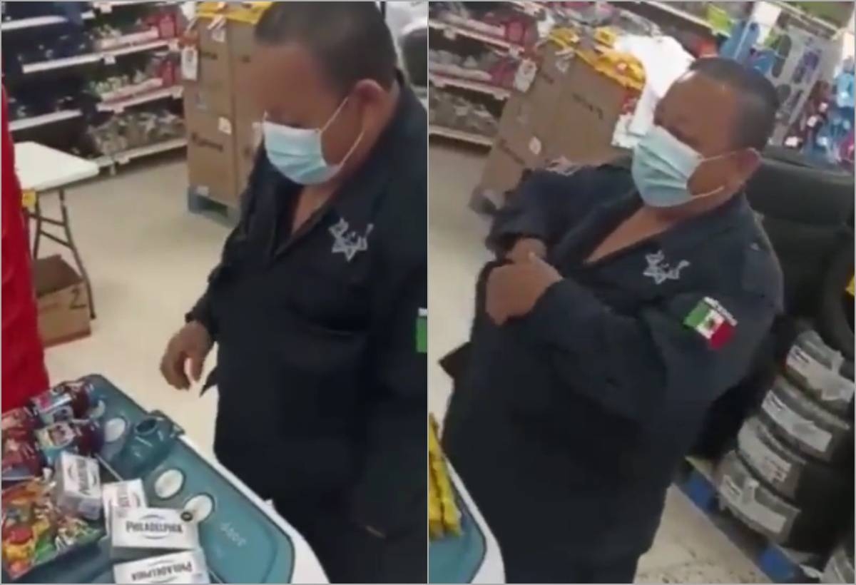 Un hombre uniformado como policía municipal fue captado mientras intentaba robar varios productos de un supermercado