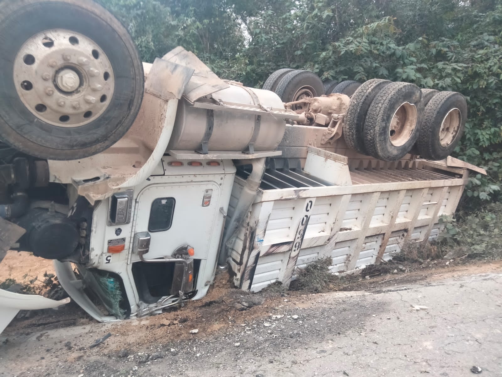 El camión volcó en el kilómetro 111