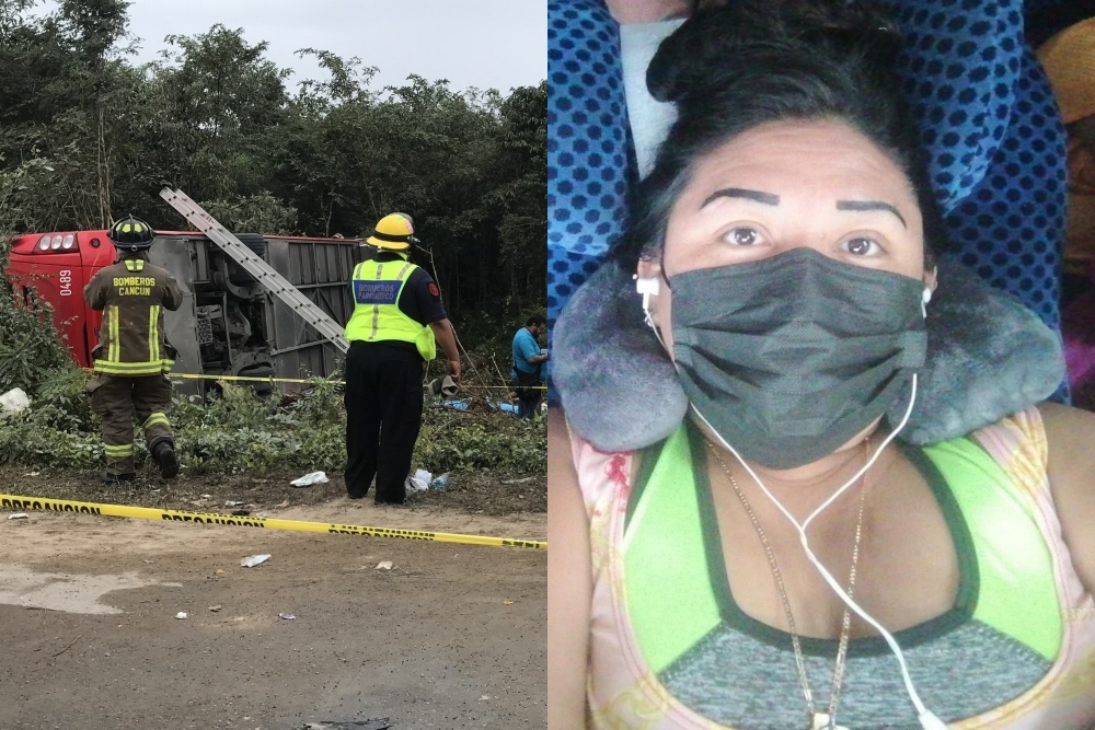 Consuelo Collí se despidió de sus familiares cono una foto, previo a que el autobús saliera de Cancún, rumbo a Mérida