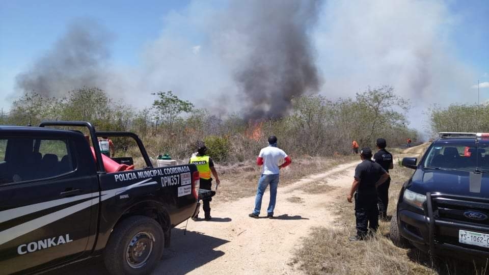 Elementos de Protección Civil se encuentran en el lugar para controlar el fuego