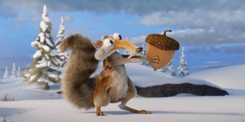 Scrat, de La era de hielo, se despide comiéndose su bellota