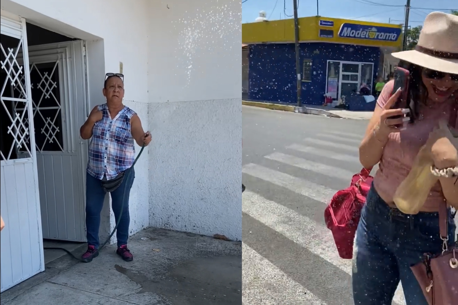 'Doñita' corre a manguerazos a turistas de una banqueta en Chetumal: VIDEO