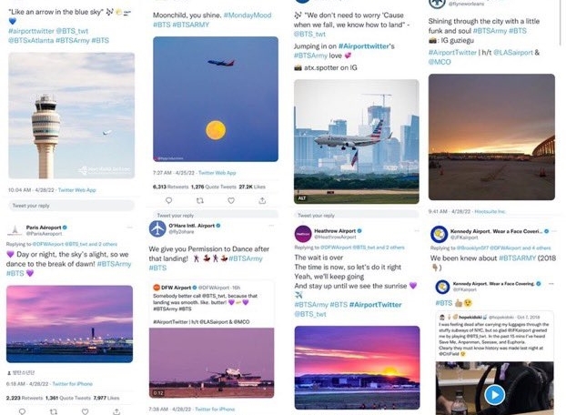 Los aeropuertos del mundo se sumaron al trend de BTS. Foto: Captura de pantalla