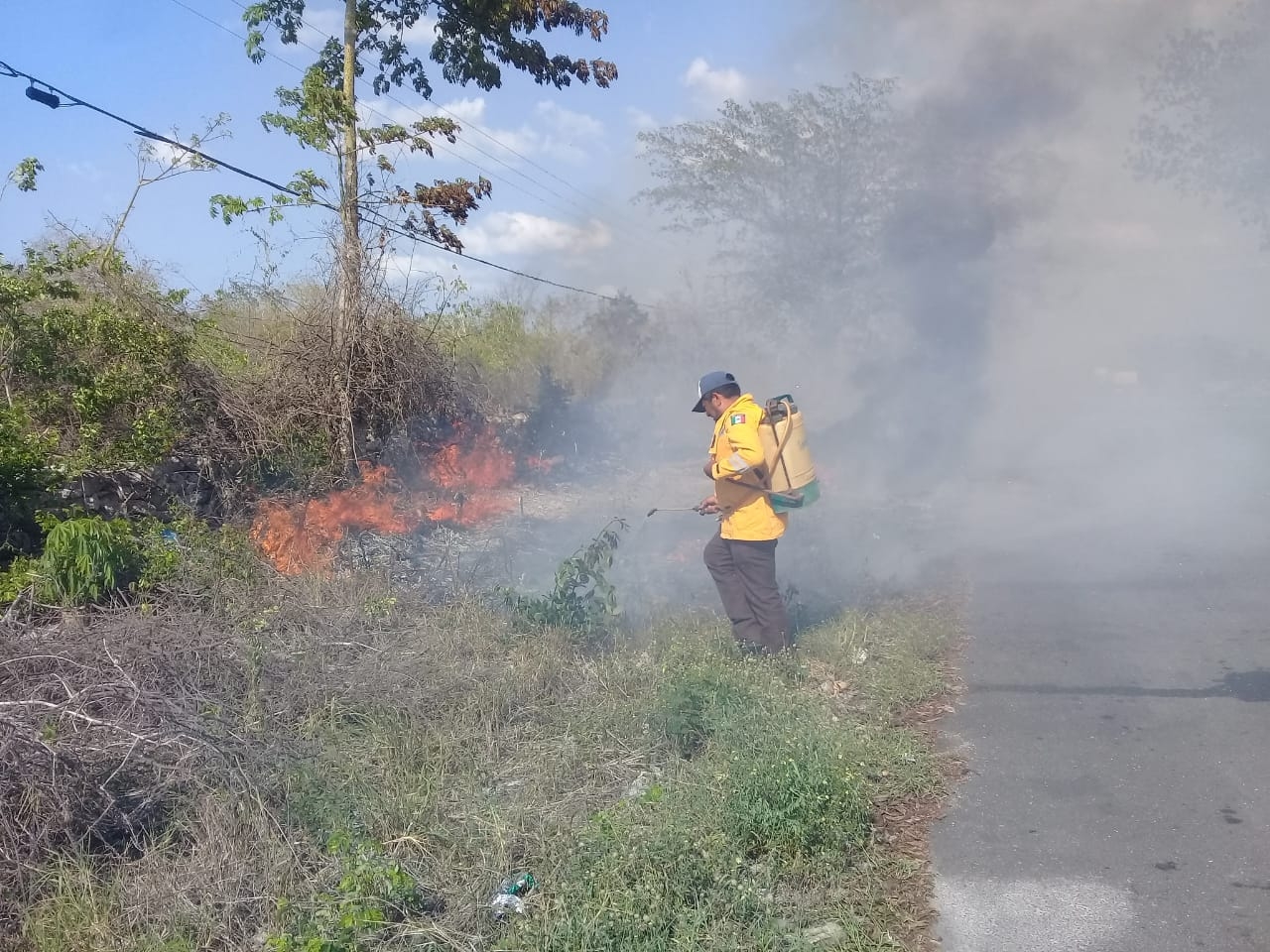 Incendio forestal controlado en la carretera Buctzotz-Tizimín