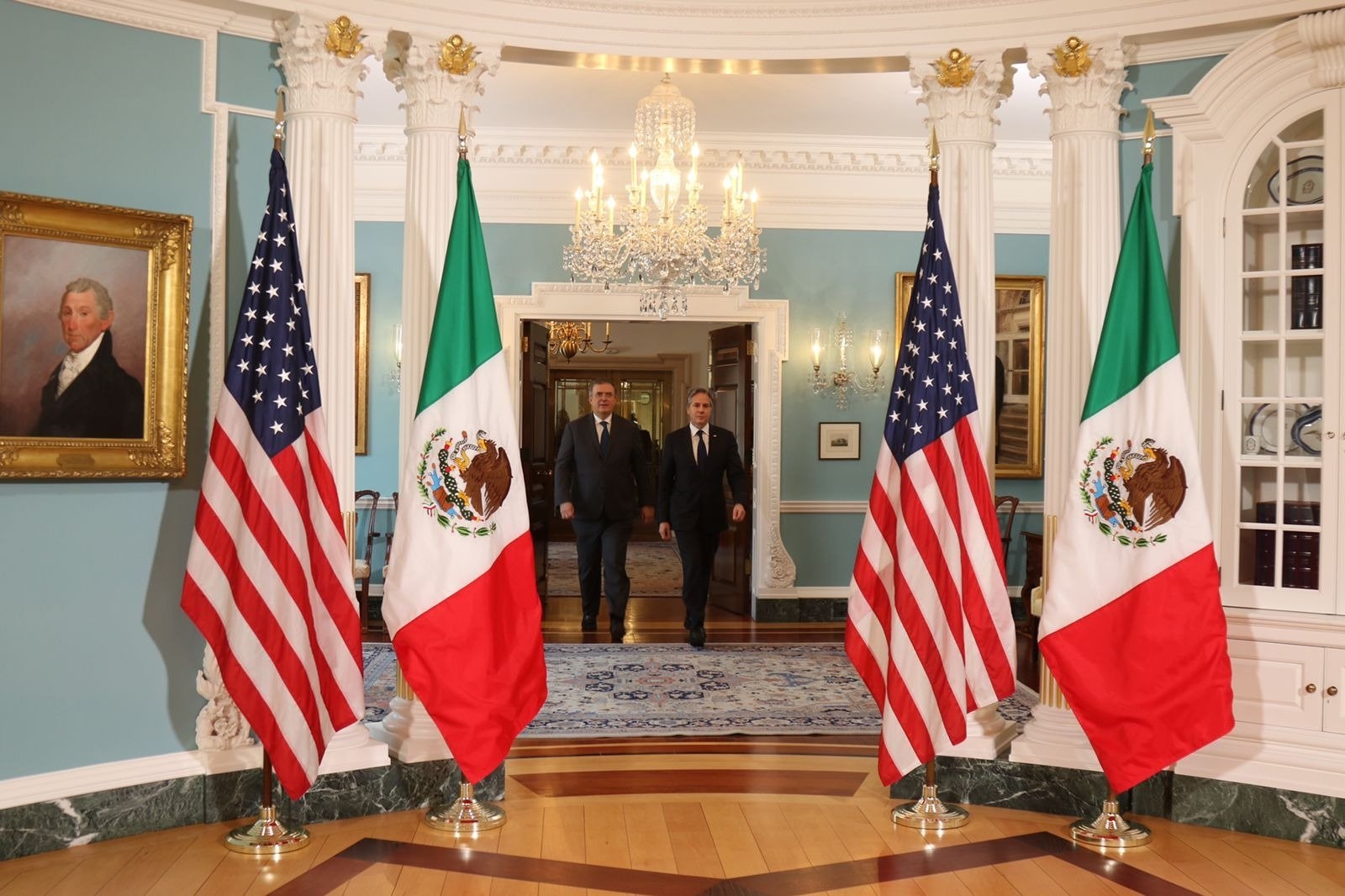 El canciller Marcelo Ebrard se reunión con Anthony Blinken en Washingthon. Foto: SRE