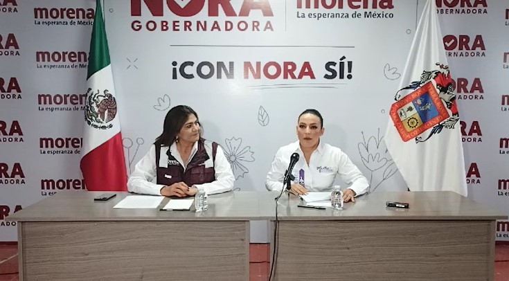 Martha Márquez y Nora Ruvalcaba estuvieron juntas para informar sobre la declinación de la candidata del PT y PVEM. Foto: Captura de Pantalla