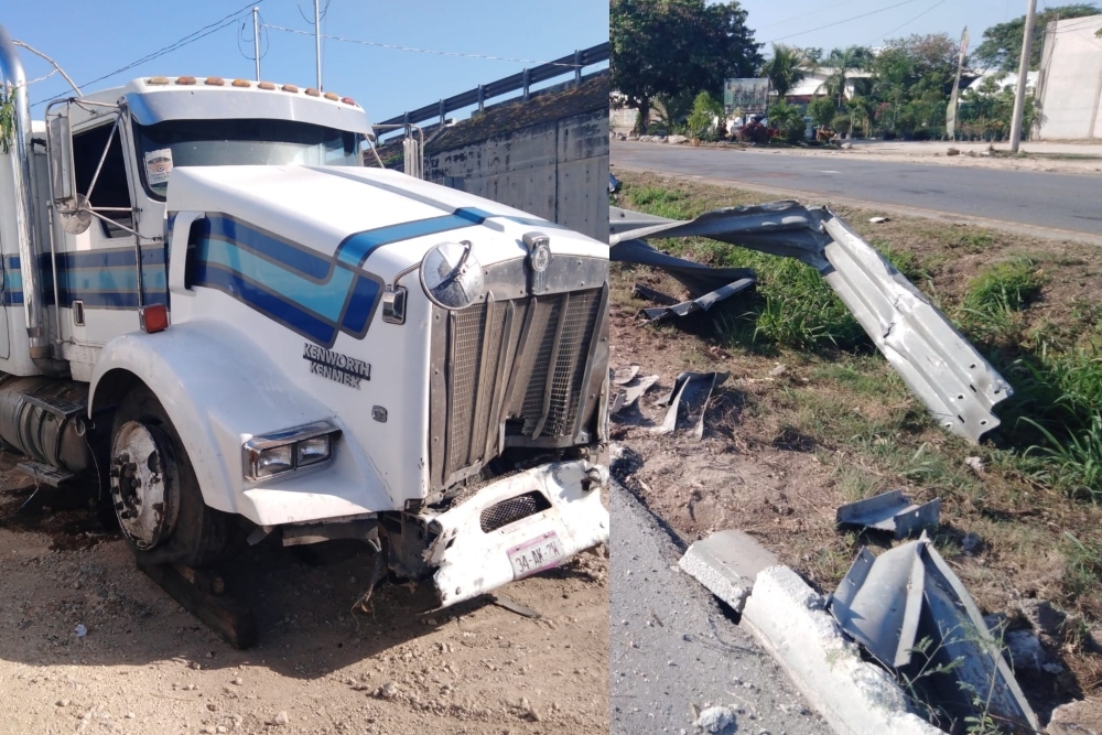 'Pestañazo' causa que un trailero choque en el Anillo Periférico de Mérida